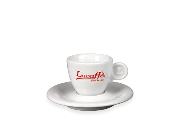 Lucaffé Espressotassen weiss mit rotem Schriftzug