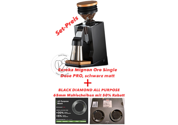 SET- Eureka Mignon Oro Single Dose PRO, schwarz matt + All Purpose Black Diamond Scheiben